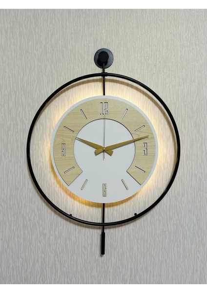 50X70 cm Metal Ahşap ve Işığın Muhteşem Uyumu Duvar Saati Dekoratif indirimleri
