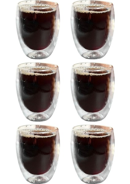 Çift Cidarlı Çizgili Cam - Kahve - Latte - Espresso - Meşrubat - Bardak Seti 300 Ml x 6 Adet 2322 fiyatları