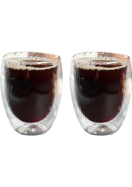 Çift Cidarlı Çizgili Cam - Kahve - Latte - Espresso - Meşrubat - Bardak Seti 300 Ml x 2 Adet 2322 fırsatları