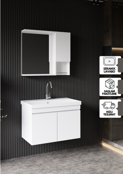 Deniz Banyo Dolabı Seti, 80 Cm Beyaz, Lavabo Dahil, Lavabolu fiyatları
