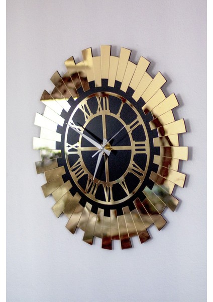 40X40 cm Dekoratif Duvar Saati Çift Kat Mdf Üzeri Gold Aynalı Pleksi Roma Rakamlı Kadran fiyatları