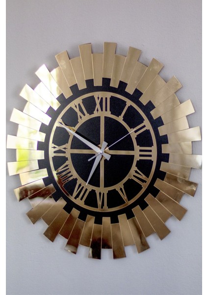 40X40 cm Dekoratif Duvar Saati Çift Kat Mdf Üzeri Gold Aynalı Pleksi Roma Rakamlı Kadran modelleri