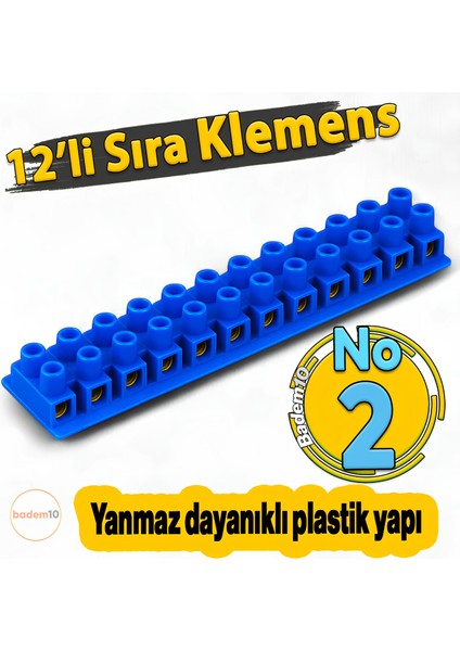 12'li No 2 Yanmaz Vidalı Pano Sıra Klemens Elektrik Bağlantı Klemensi Aparatı Vidalı Terminal Blok