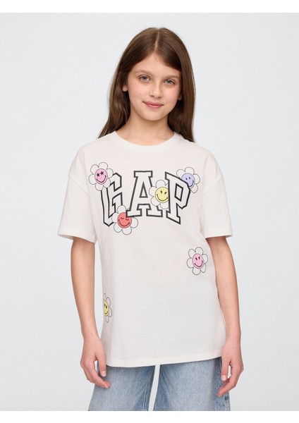 Kız Çocuk Beyaz Gap Logo Grafikli T-Shirt
