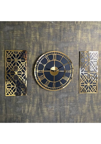 3'lü Roma Rakamlı Gold Duvar Saati modelleri