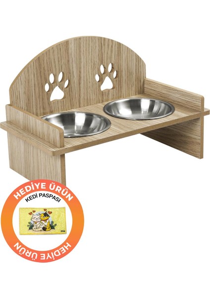 Ahşap Kedi Köpek Mama Su Kabı Standı, Metal Suluk, Kedi Köpek Halısı