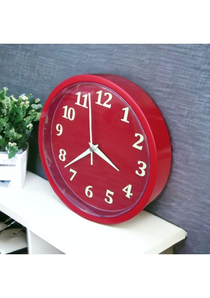 Fosforlu Gece Parlayan Kırmızı Duvar Saati 22 cm 4 Adet Bez Çanta Hediyeli B3 fırsatları