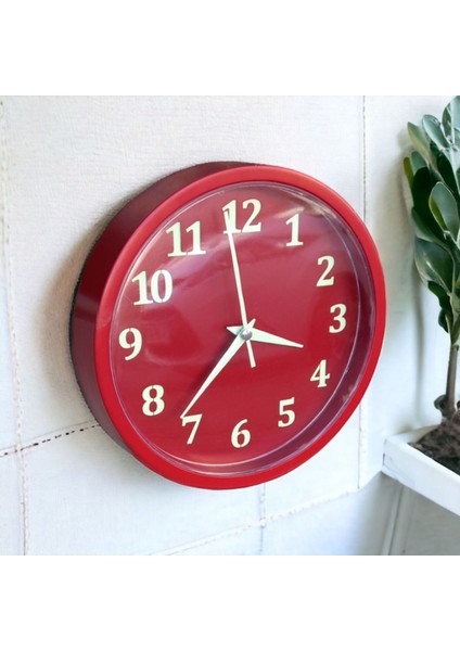Fosforlu Gece Parlayan Kırmızı Duvar Saati 22 cm 4 Adet Bez Çanta Hediyeli B3 indirimleri