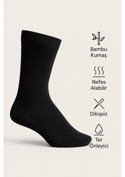 Kaelaurean Siyah Erkek 6 Çift Bambu Dikişsiz Soket Çorap