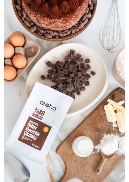 Ikili Avantaj Paket. %80 Kakao Şekersiz Bitter Kuvertür Çikolata - Stevia ile Tatlandırılmıştır - 500 G x 2 Adet