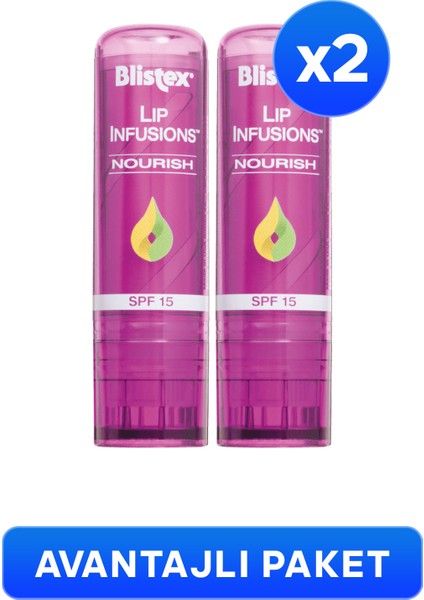 Pürüzsüz Dudaklar Için Besleyici Dudak Bakımı Lip Infusions Nourish SPF15 3,7g X2