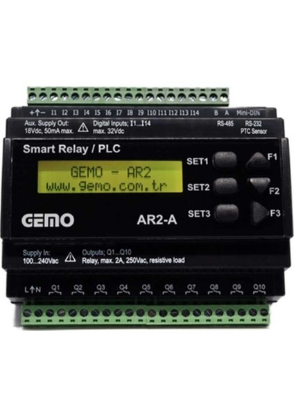 AR2-A-24VDC-12D2A-RTC Ray Tipi &quot;ladder Logic&quot; ile Programlanabilir Akıllı Röle / Plc
