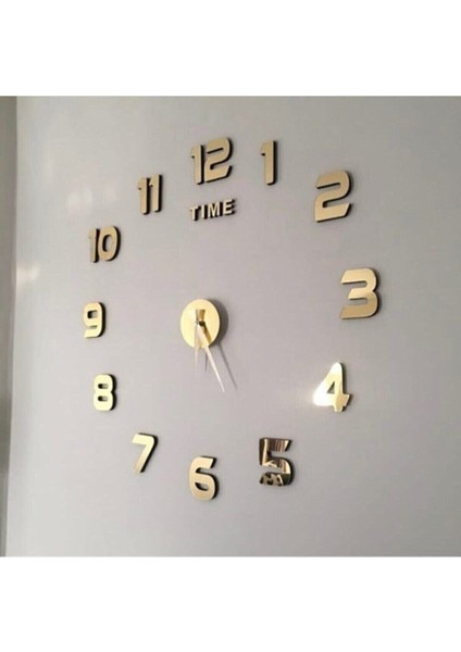 Time Collection 3D Latin Rakamlı (Türkçe) Duvar Saat, (Altın)