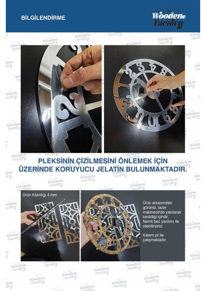 Wooden Factory Time Collection 3 Parça Fero Latin Rakamlı Dekoratif Duvar Saati (Gümüş) indirimleri