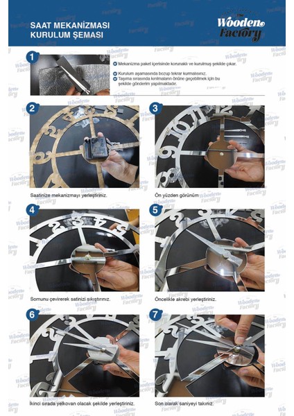 Wooden Factory Time Collection 3 Parça Fero Latin Rakamlı Dekoratif Duvar Saati (Gümüş)