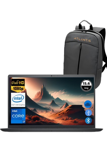 Inspiron 3520 i7 1255U 8GB 128 GB M.2 SSD I35201013U ATL60 O/B 15.6" Fdos Taşınabilir Bilgisayar+Çanta