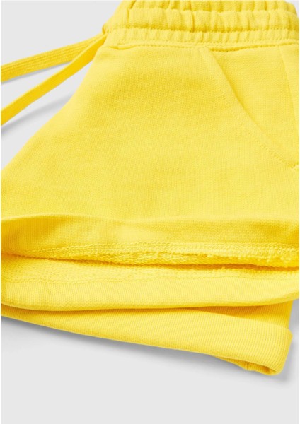 Kız Çocuk Neon Sarı Logolu Sweat Şort