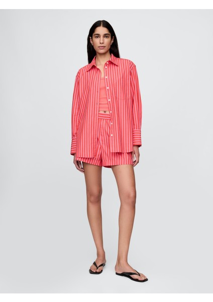 Kadın Kırmızı Organik Pamuk Poplin Boxer Şort