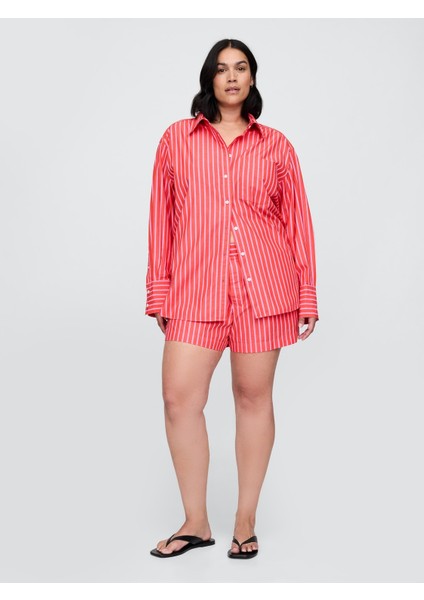 Kadın Kırmızı Organik Pamuk Poplin Boxer Şort indirimleri