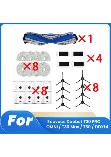 Ecovacs Deebot T30 Pro Omnı /T30 Max / T30 / DDX14 Süpürge Aksesuarları Için 29 Adet Ana Yan Fırça Filtre Bez Toz Torbası (Yurt Dışından)