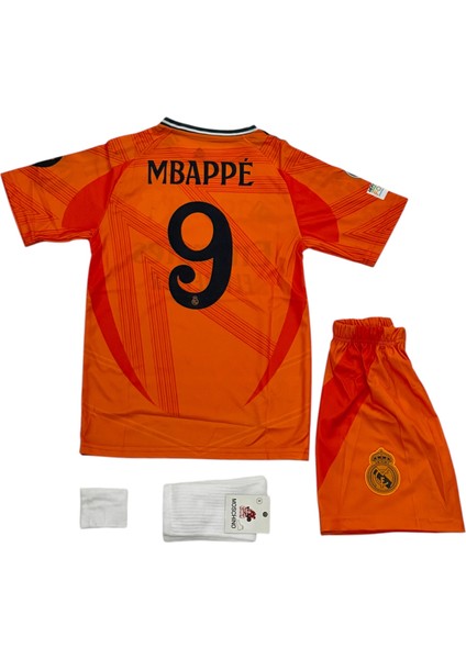 Real Madrid Mbappe Deplasman Turuncu Sampionlar Lg Çocuk Futbol Forması 4lü Set Forma+Şort+Çorp+Bilrklik
