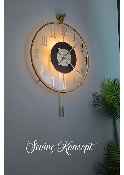Led'li Golden Latin Face Büyük Boy (50 x 75 Cm) Modern Dekoratif Sarkaçlı Metal Duvar Saati fiyatları