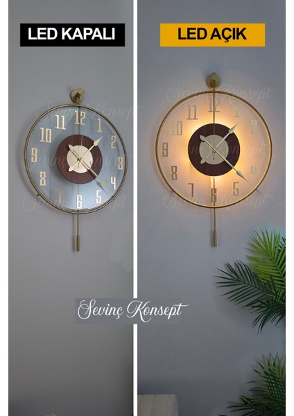 Led'li Golden Latin Face Büyük Boy (50 x 75 Cm) Modern Dekoratif Sarkaçlı Metal Duvar Saati modelleri