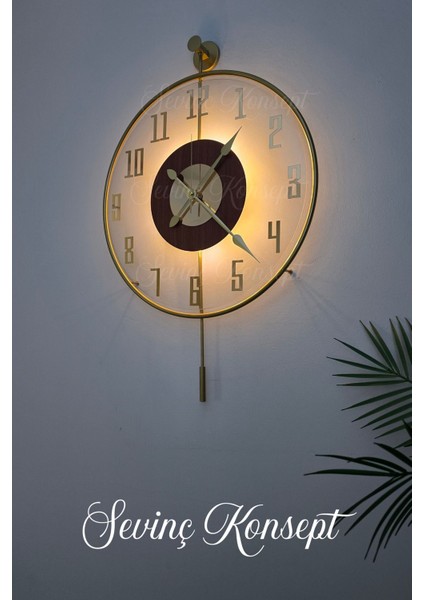 Led'li Golden Latin Face Büyük Boy (50 x 75 Cm) Modern Dekoratif Sarkaçlı Metal Duvar Saati fırsatları