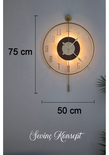 Led'li Golden Latin Face Büyük Boy (50 x 75 Cm) Modern Dekoratif Sarkaçlı Metal Duvar Saati