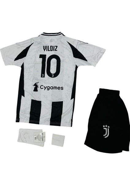 Juventus Kenan Yıdız Çubuklu Sampionlar Lg Çocuk Futbol Forması 4lü Set Forma+Şort+Çorp+Bilrklik