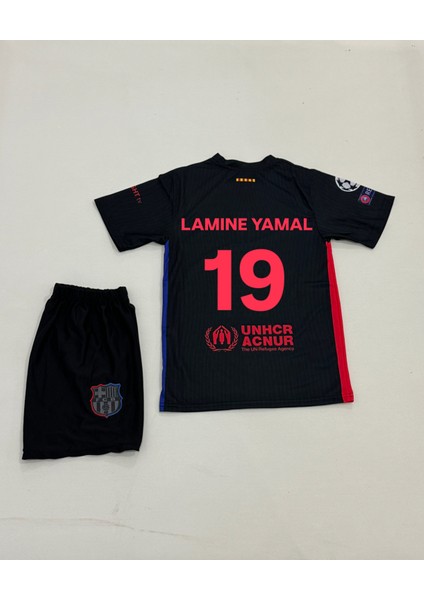 Barcelona Lamıne Yamal New Sezon Siyah Deplasman Çocuk Futbol Forması 4lü Set Forma+Şort+Çorp+Bilrklik