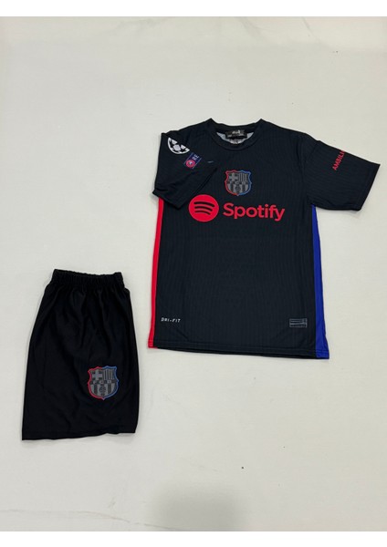 Barcelona Lamıne Yamal New Sezon Siyah Deplasman Çocuk Futbol Forması 4lü Set Forma+Şort+Çorp+Bilrklik