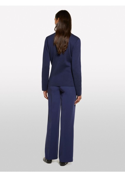 Viskoz Karışımlı Normal Bel Bol Paça Pantolon Kadın Lacivert Pantolon - 325P4KVXLF02I