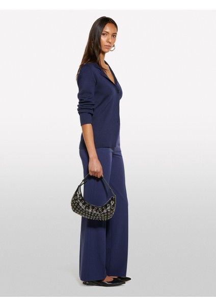 Viskoz Karışımlı Normal Bel Bol Paça Pantolon Kadın Lacivert Pantolon - 325P4KVXLF02I fırsatları