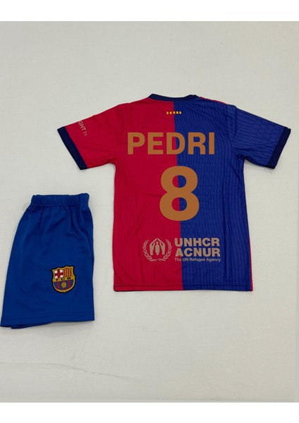 Barcelona Pedri New Sezon Bordo Iç Saha Çocuk Futbol Forması 4lü Set Forma+Şort+Çorp+Bilrklik