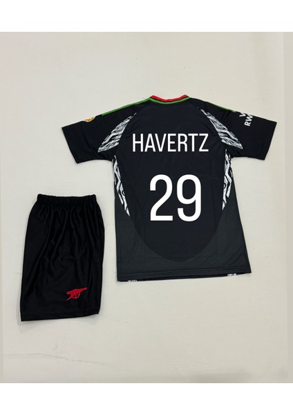 Arsanal Havertz New Sezon Iç Saha Siyah Çocuk Futbol Forması 4lü Set Forma+Şort+Çorp+Bilrklik
