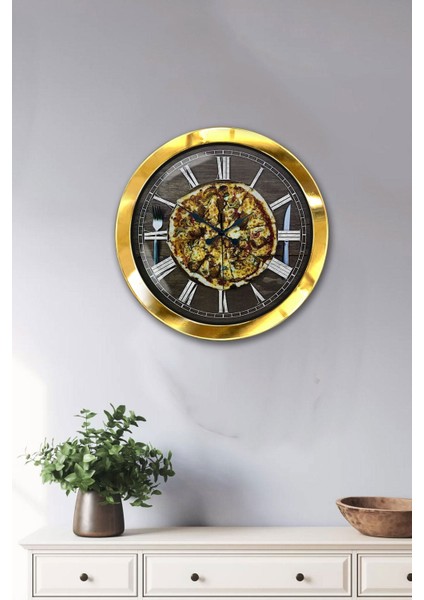 Hediyelik 36 cm Gold Metal Pizza Duvar Saati fiyatları