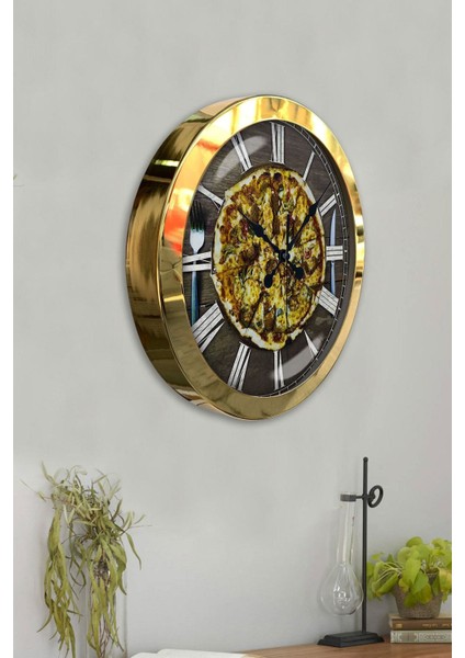 Hediyelik 36 cm Gold Metal Pizza Duvar Saati fırsatları
