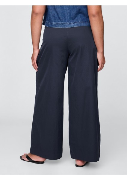 Kadın Lacivert High Rise Twill Pleated Wide-Leg Khaki Pantolon modelleri