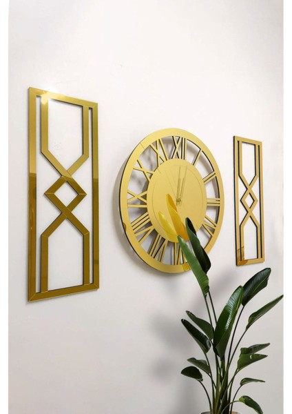 3'lü Kum Saati Dekoratif Duvar Saati Tablo Saat (Altın)