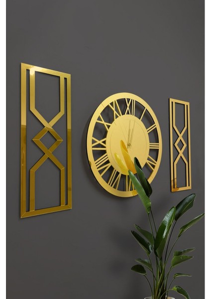 3'lü Kum Saati Dekoratif Duvar Saati Tablo Saat (Altın) fiyatları