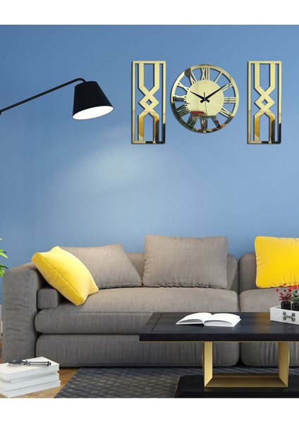 3'lü Kum Saati Dekoratif Duvar Saati Tablo Saat (Altın) modelleri