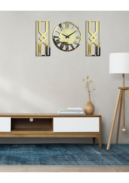 3'lü Kum Saati Dekoratif Duvar Saati Tablo Saat (Altın) fırsatları