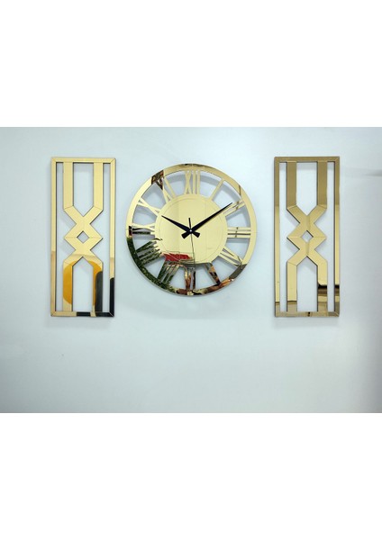 3'lü Kum Saati Dekoratif Duvar Saati Tablo Saat (Altın)