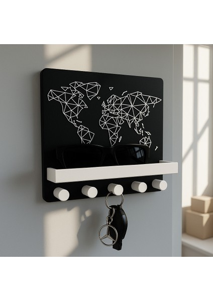 Raflı Duvar Tipi 3D Anahtarlık Askısı, Raflı Duvar Anahtar Askılık, Hol Antre Raflı Anahtarlık