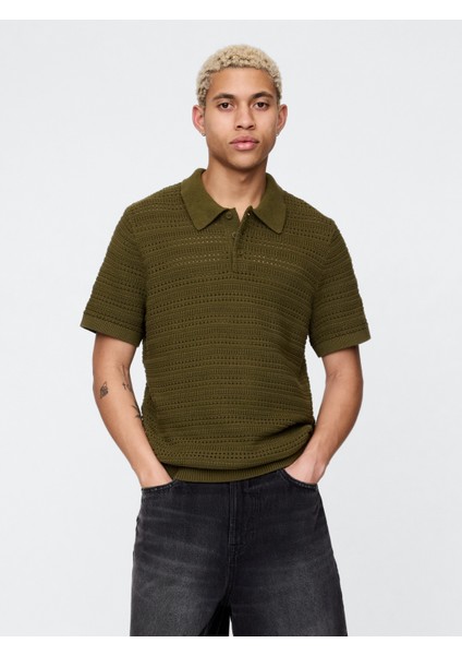 Erkek Haki Örgü Polo T-Shirt