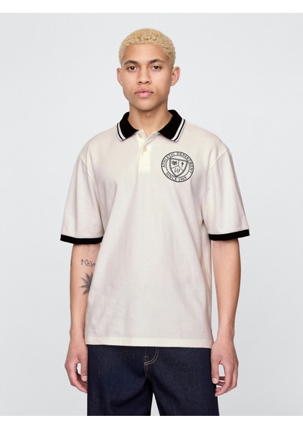 Erkek Beyaz Athletic Gap Logo Pique Polo T-Shirt