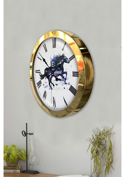 Hediyelik 36 cm Gold Metal Atlı Duvar Saati fiyatları