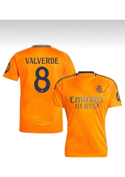 Real Madrid Valverde Deplasman Turuncu Sampionlar Lg Çocuk Futbol Forması 4lü Set Forma+Şort+Çorp+Bilrklik