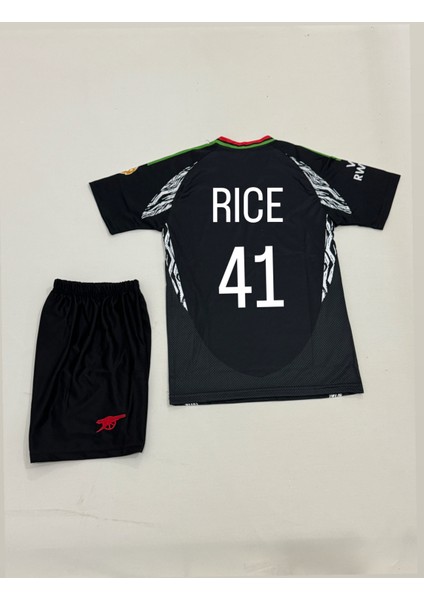 Arsanal Rıce New Sezon Iç Saha Siyah Çocuk Futbol Forması 4lü Set Forma+Şort+Çorp+Bilrklik